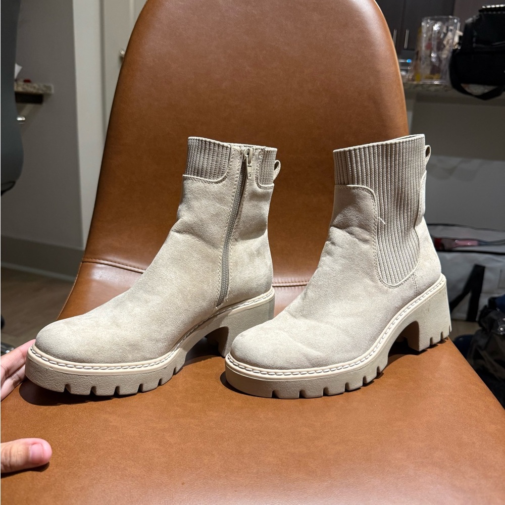 Chunky Cream Suede Ankle Boots – Size 7